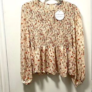 NWT Sheer petal and pup floral shirt